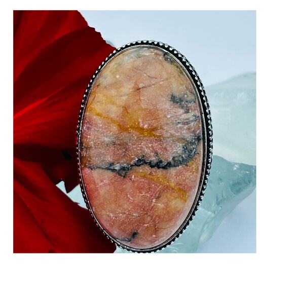 925 Silver Rhodonite Ring Size 7.5 - Picture 2 of 6